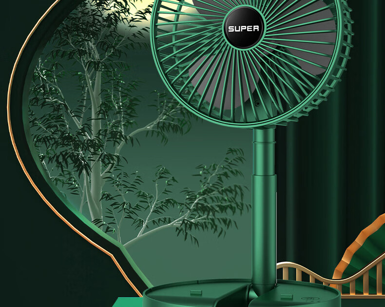 Dipuer Foldable Retractable Small Fan, Desktop Office Dorm Small Electric Fan, USB Rechargeable Portable Home Outdoor Floor-Standing High-Power Mini Fan - Gree 1
