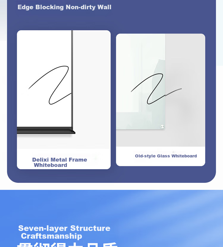Deli 120*90cm Aluminum Frame Magnetic Hanging Tempered Glass Whiteboard, Office Meeting Writing Board Blackboard, Includes Whiteboard Eraser, Whiteboard Markers, Magnetic Pins 50051 8