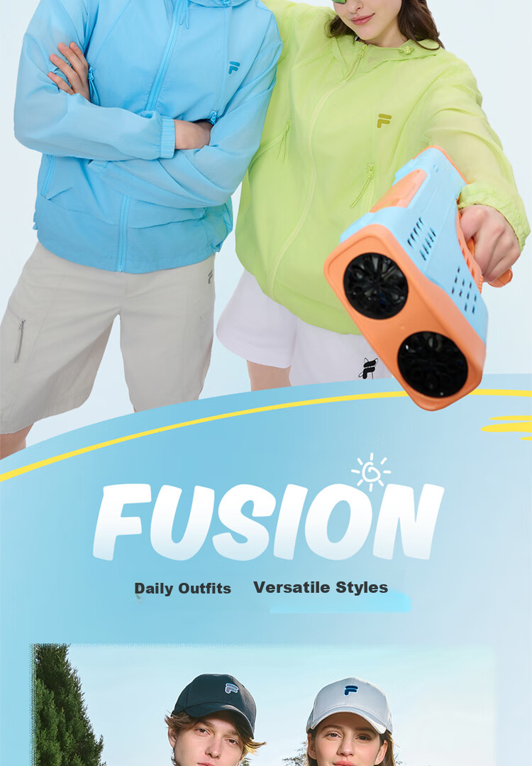 FILAFUSION FILA Trendy Couple's Woven Jacket, Summer Loose Sun Protection Hooded Top 14
