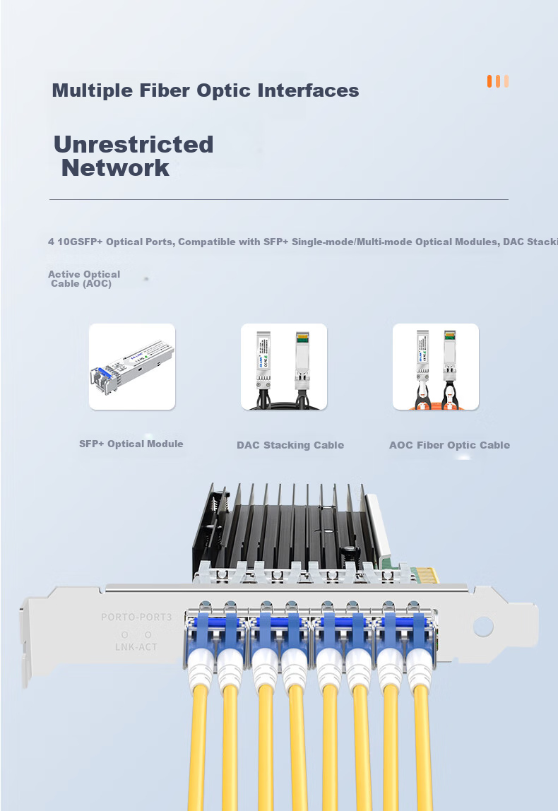 EB-LINK BCM57840 Chip, PCI-E V3.0 X8 Gigabit Four-Port Fiber Optic Network Card, 10G Server, SFP+ Interface Network Adapter 8
