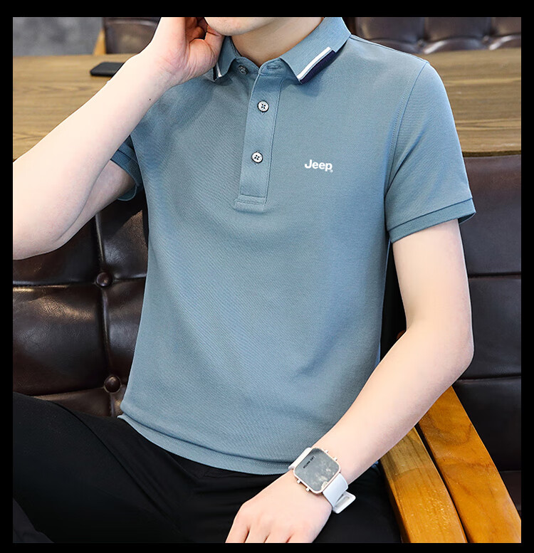 JEEP Short-Sleeve T-Shirt for Men, Summer Business Casual Polo Undershirt, Loose-Fitting Men's Clothing 6619, Off-White, M 15