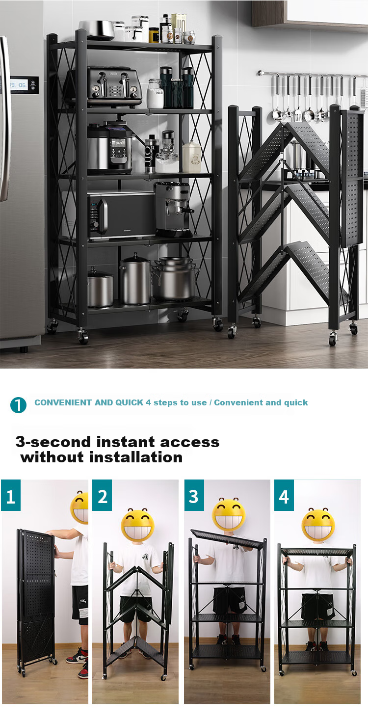 Anerya Kitchen Storage Rack, Floor-Standing Movable No-Installation Microwave Oven Storage Shelf, Storage Rack, 4-Tier Thickened Versio 3