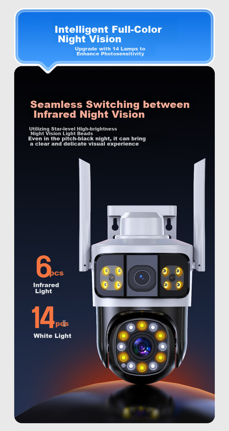 Boorgeel 15MP Triple Camera Ultra HD Surveillance Camera Home Outdoor Wireless WIFI Remote AI Monitor 360-Degree No Blind Spot Night Vision Waterproof PTZ Camera 3