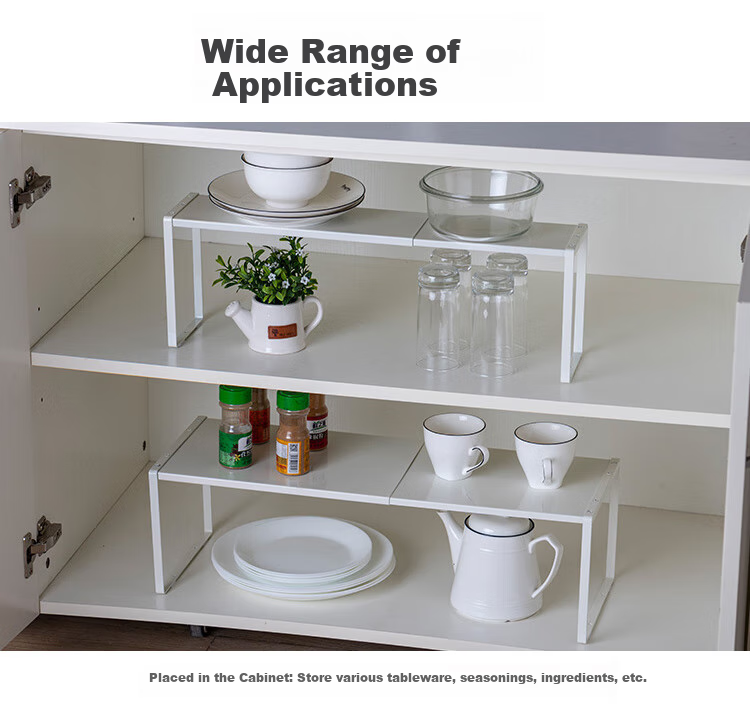 Ourunzhe Kitchen Storage Rack, Extendable Shelf 34-60cm, Cabinet Organizer, Stackable, Small Size in Off-White Color 3