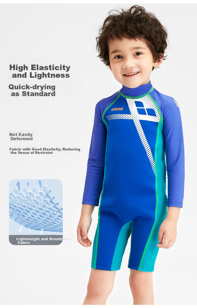 Arena Children's Swimsuit, One-Piece for Boys, Knee-Length, Sun Protection, Chlorine-Resistant, Comfortable, Quick-Drying, Professional Training Swimwear 2
