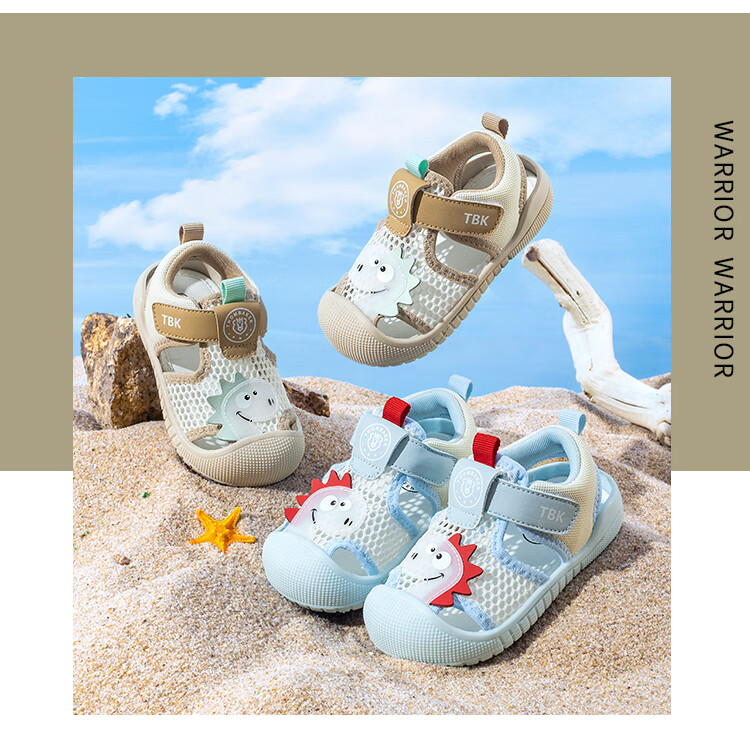 Tombek Baby Summer Protective Sandals Soft Sole Functional Toddler Walking Shoes Boys Cartoon Blue Size 19 7