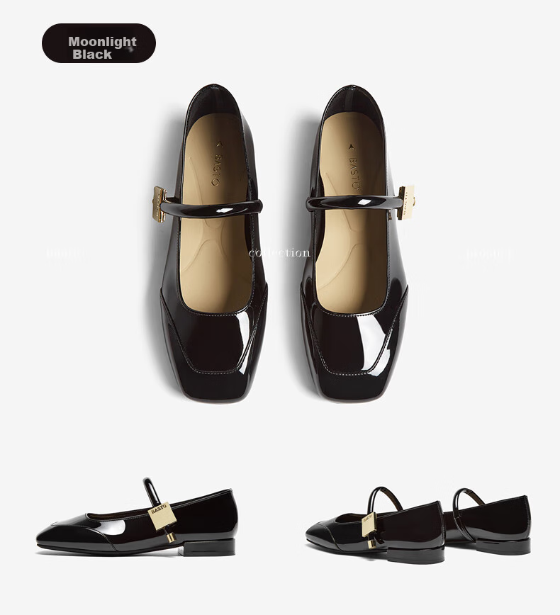 BASTO [Qiao Xin Same Style] Monet Garden 26 Autumn Beautiful Red Mary Jane Shoes, Women's Flats, Wedding Shoes 24