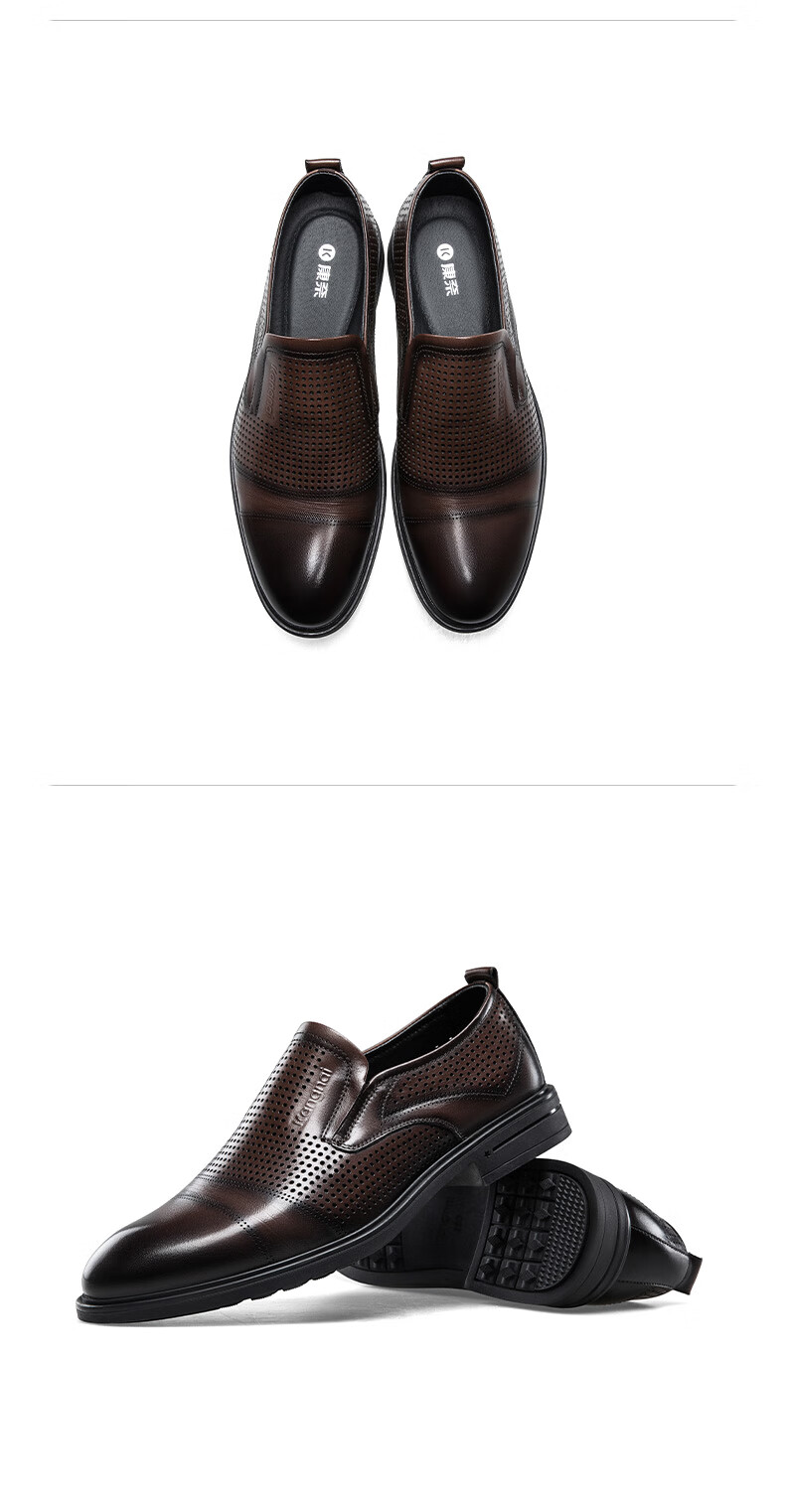 Connai Men's Summer Hollowed Out Perforated Breathable Business Casual Leather Dress Shoes Black Size 38 12