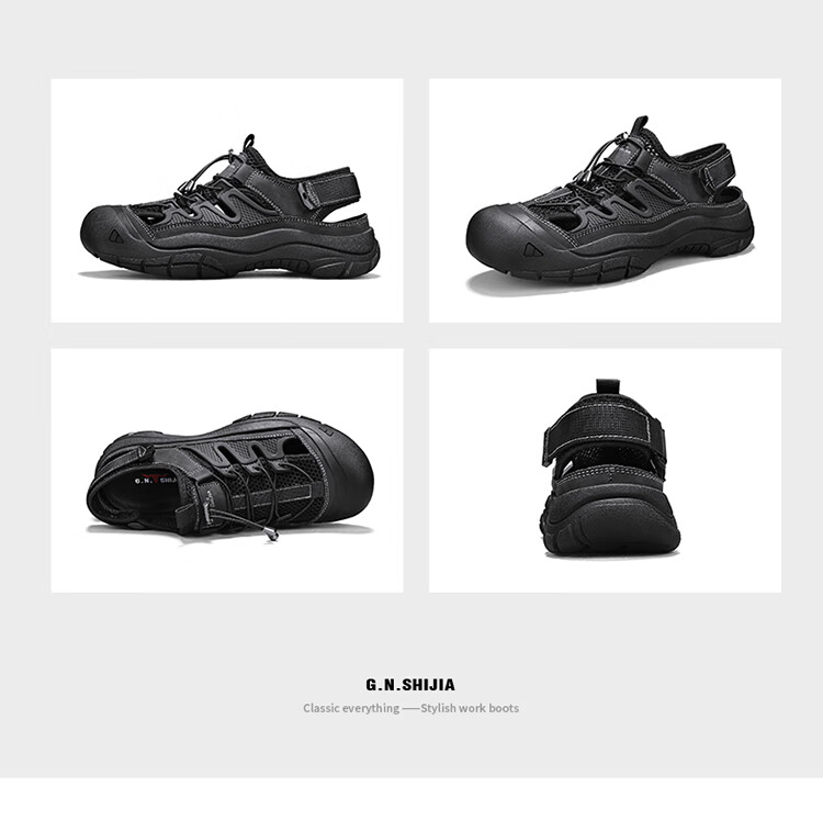Bull Family Baotou Men's Summer Breathable Hollow Beach Sandals Outdoor Casual Sports Creek Shoes Men's Hole Shoes 63