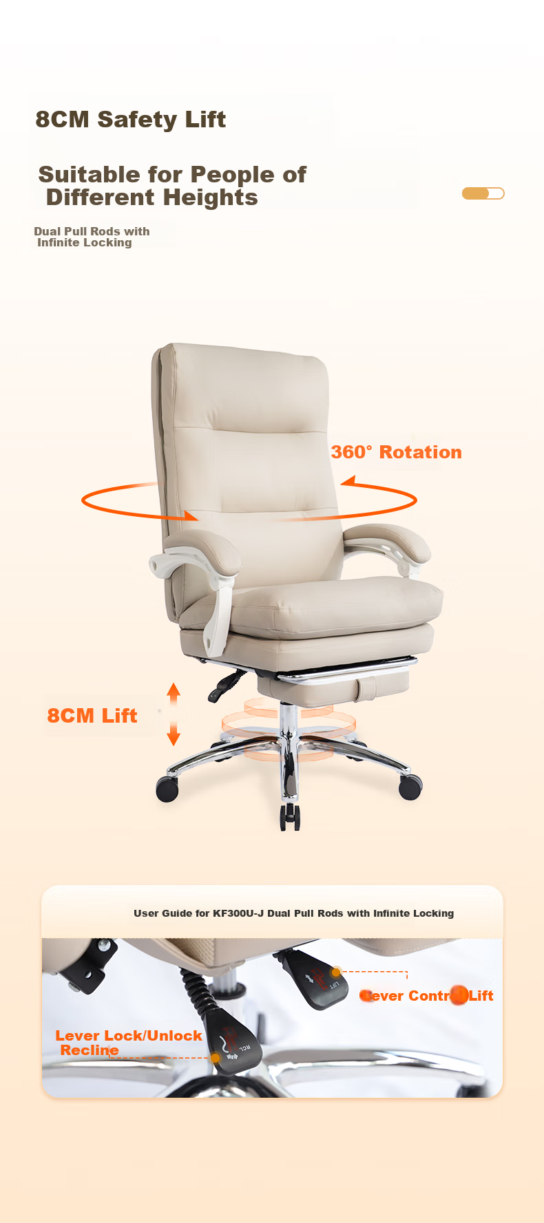 Deli KF300U-J Ergonomic Office Chair, Comfortable Reclining Computer Chair with Dual Soft Cushioning, Executive Chair, Beige 9