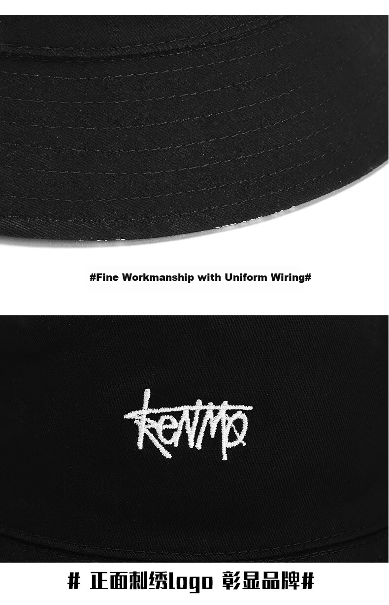 KENMO Reversible Fisherman Hat Men Ins Trendy Hip-hop Women Versatile Sun Protection Summer Sun Hat Off-white One Size 18
