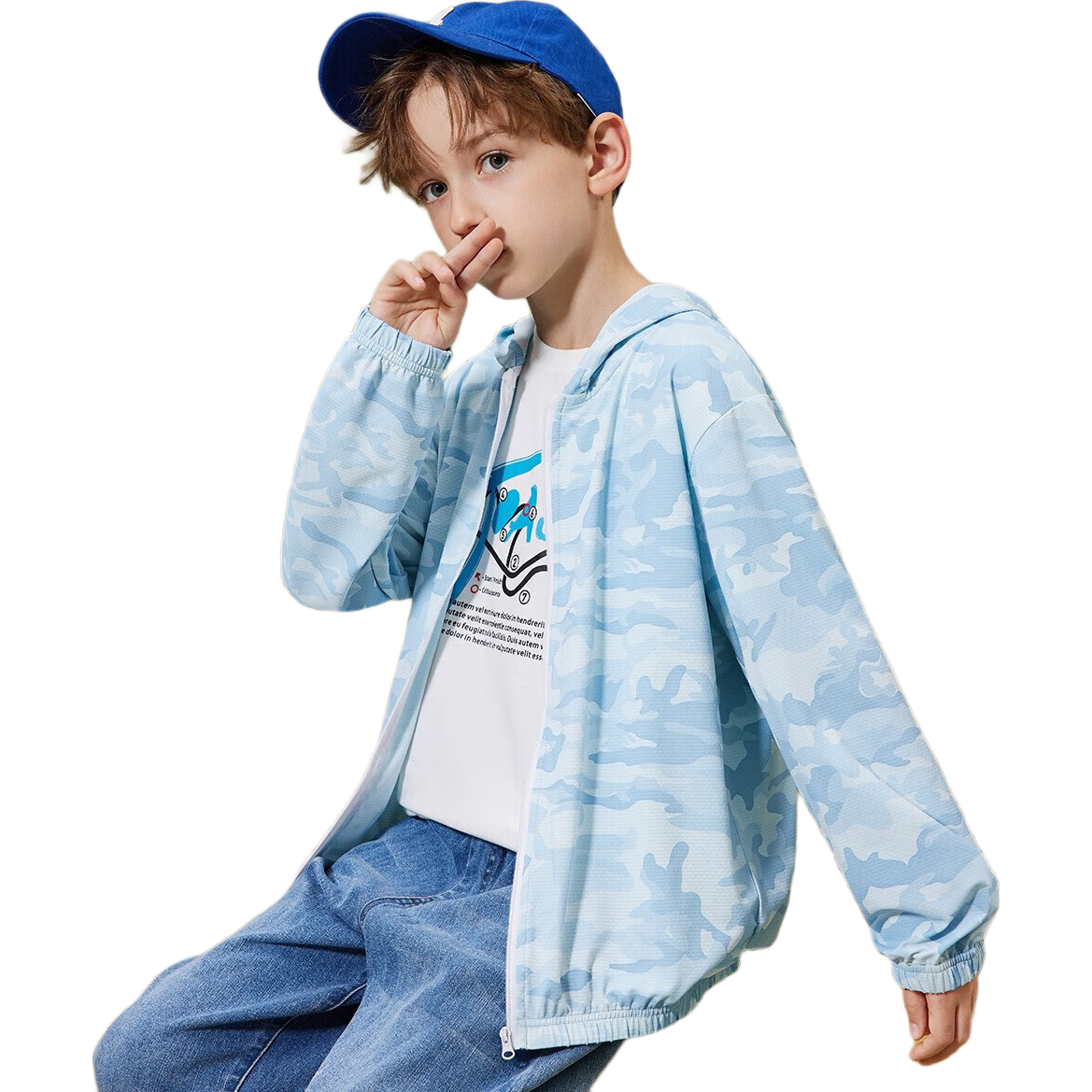ASK JUNIOR Children's Outerwear Boys' Summer 2026 Thin Sports Casual Hooded Air Conditioning Jacket Blue Size 170