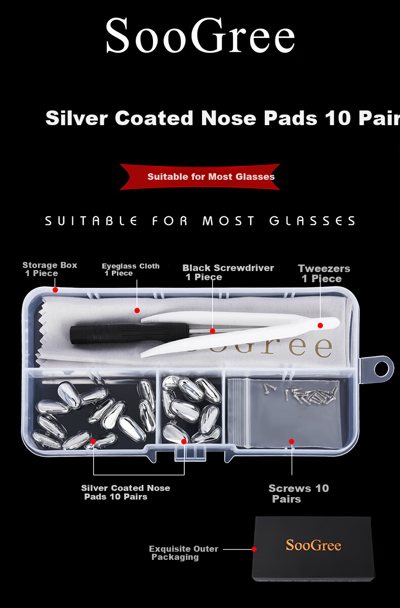 SooGree Eyeglass Nose Pads, Air Cushion Bag, Rubber-Coated Metal Core, Comfortable Non-Slip Accessories, Repair Tool Kit GP005 1
