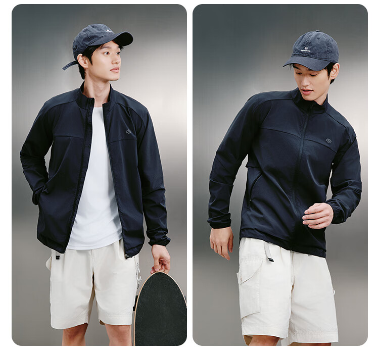 JD Jingzao Men's Sports Jacket Stand Collar Spring Outdoor Running Lightweight Quick-Dry Breathable Top Light Blue 2XL 24