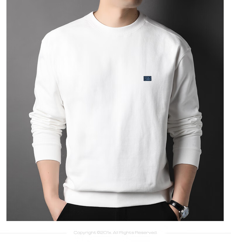 Hengyuanxiang 100% Cotton Men's Crewneck Pullover Sweatshirt Heavyweight Casual HJ168 Navy Blue S 9