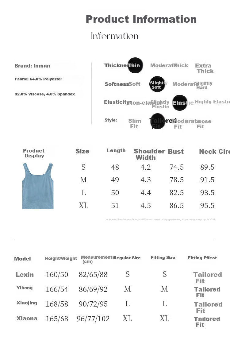 INMAN Slim Fit Vest Women Summer Base Layer Slimming Inner Wear Outer Wear Black L 11
