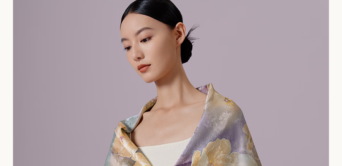 Wanshili Pure Silk Scarf Mulberry Silk Extra Large Square Double-Sided Hand-Rolled Silk Shawl Gift Box Birthday Present - Qingyan Ningzi 7