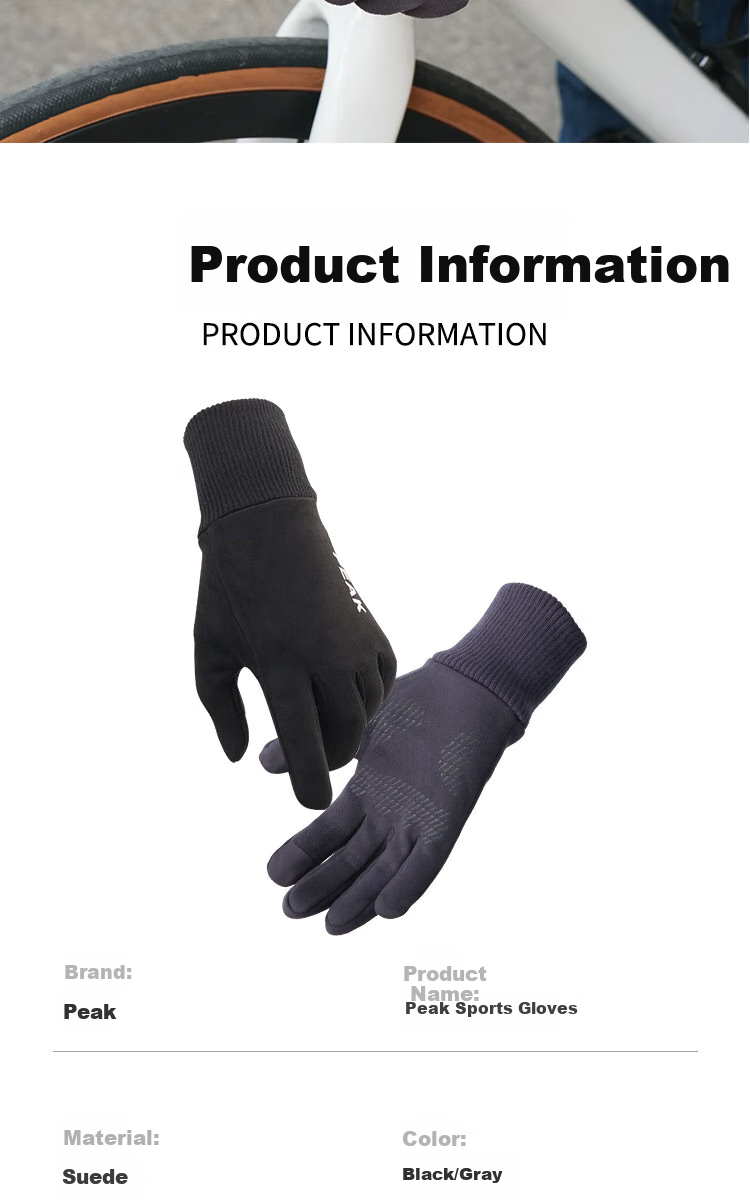 PEAK Cycling Gloves for Men And Women, Autumn And Winter Cold-Resistant Mountain Bike Outdoor Non-Slip Touchscreen Compatible Warm Gloves, Suede Gray 17