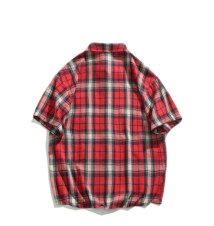 CLOR American Retro Lapel Plaid Shirt for Men, Spring And Summer Style, Loose Casual Trendy Short Sleeve CLCX05 Green 4XL 11