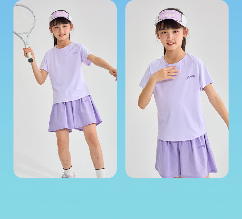 Guirenniao Kids Girls Summer Thin Breathable Short Sleeve Sports Quick-Dry Two-Piece Set 11