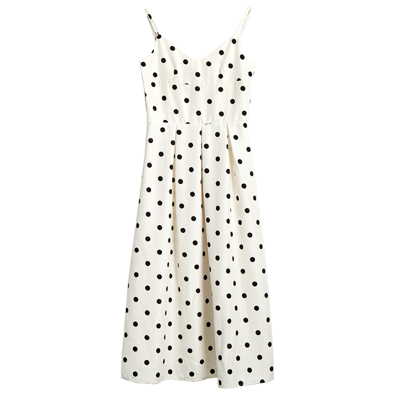 Olrain Eurielle Summer Women's Simple Elegant Adjustable Strap V-Neck French Polka Dot Slip Dress Women Polka Dot XL