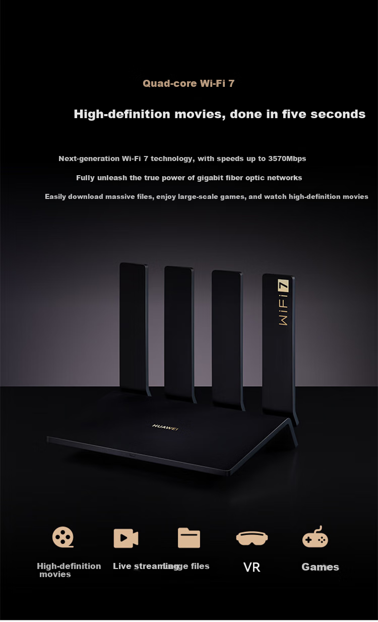 Huawei WiFi7+ Quad-Core Wireless Router Gigabit Wall-Penetrating Signal Booster Smart Home Gaming Router with Fast Ethernet Port and Parental Controls Full Netcom 4
