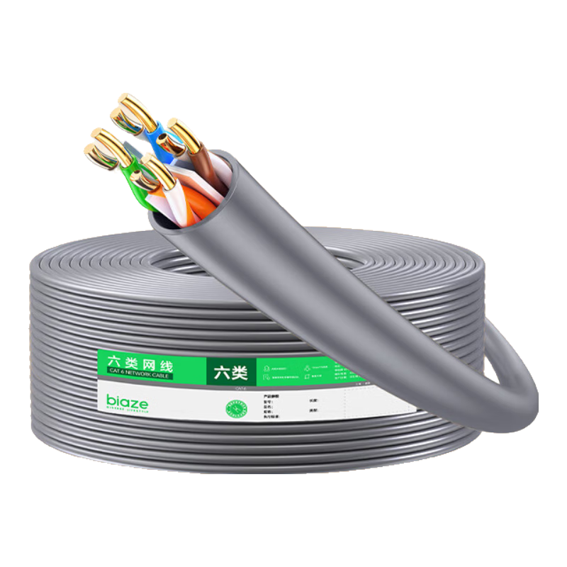 BIAZE CAT6 Ethernet Cable [0.57±0.008mm Pure Copper Core] Gigabit Unshielded Cable for Home Network Monitoring And POE Wiring, 100 Meters, Gray