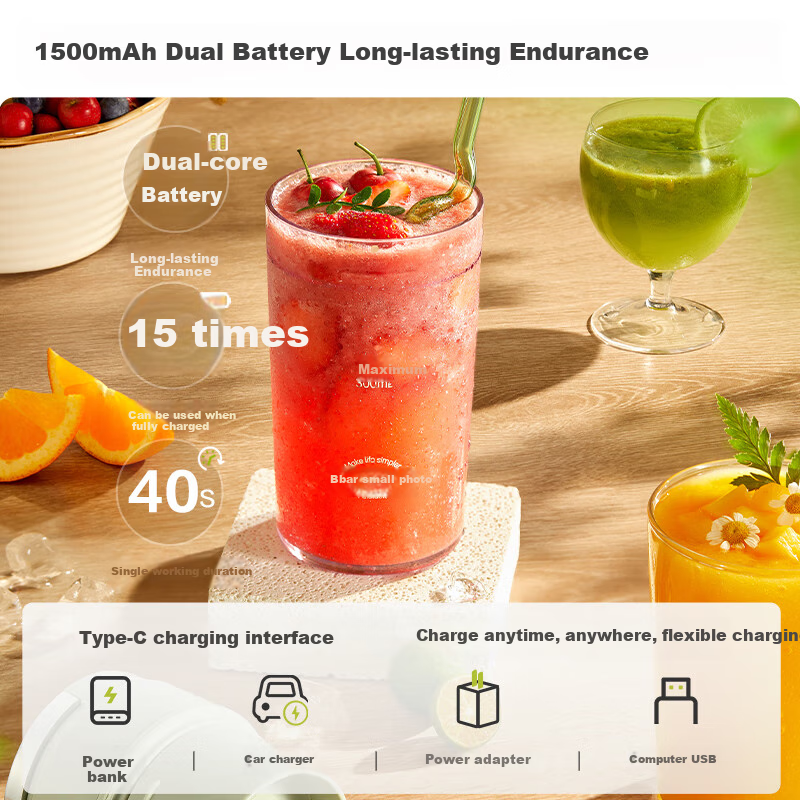 Bear Portable Home Juicer, Fruit And Vegetable Juice Maker, Small Blender for Smoothies And Ice Crushes LLJ-E03U1