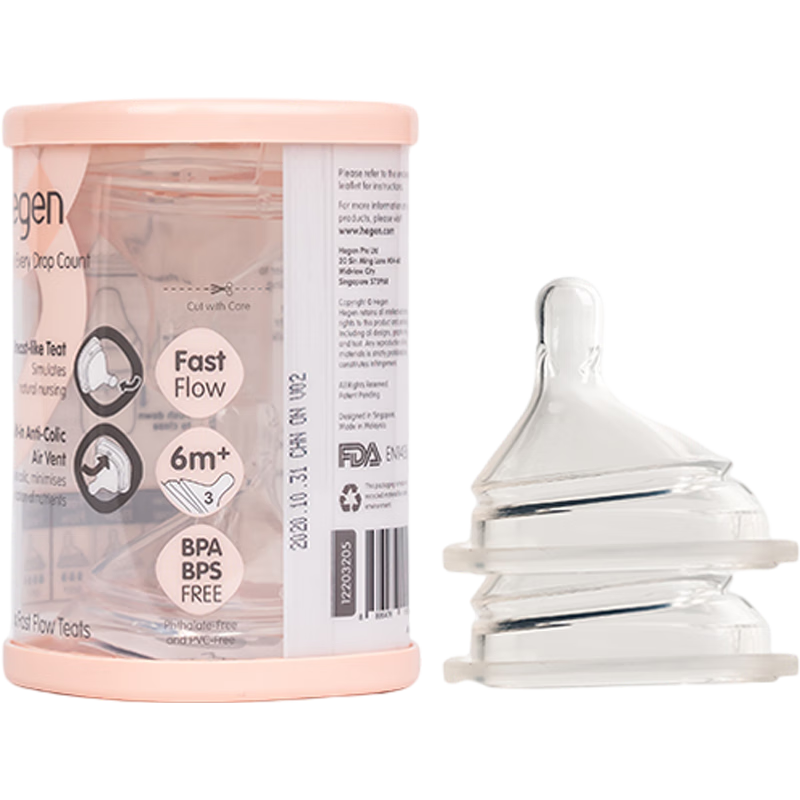 HEGEN Offset Nipple Baby Pacifier Ultra-Soft Silicone Anti-Colic Stage 3 Nipple 6 Months+ 2-Pack