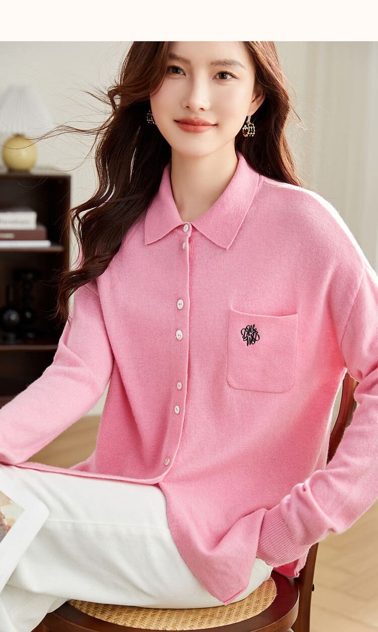 Dme [100% Merino Wool Shirt-Style Sweater], Winter Lapel Cardigan, Letter Embroidery Knit Sweater, Women's Top 11