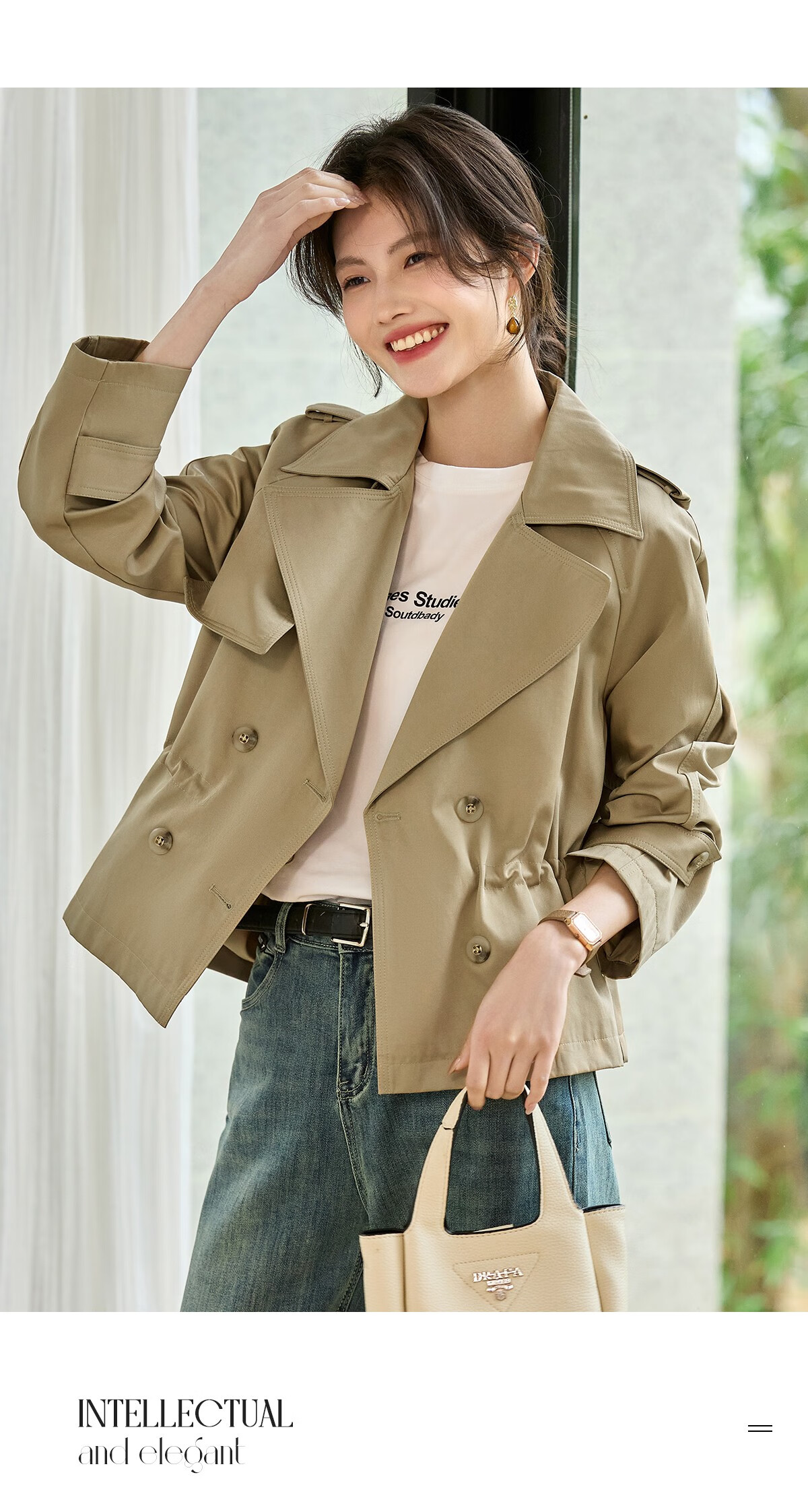 Taxiang British Style Short Windbreaker for Petite Women, Loose-Fitting Short Jacket, Versatile Casual Outerwear for Spring And Autumn, T51D025 14