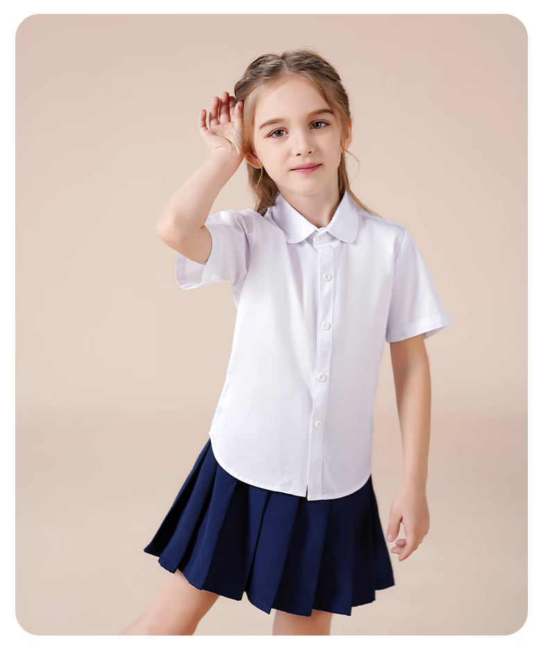 Luomeng Children's Short-Sleeve White Shirt, Girls' School Uniform, Spring And Summer Blouse for Older Children, Performance Student Class Uniform, White, Size 150 7