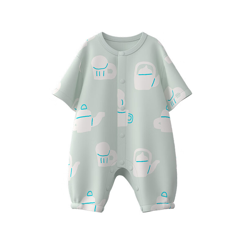 Papa Summer Infant Bamboo Cotton Romper for Boys And Girls, Short-Sleeve Gauze Printed Onesie, Breathable, Blue, 66cm