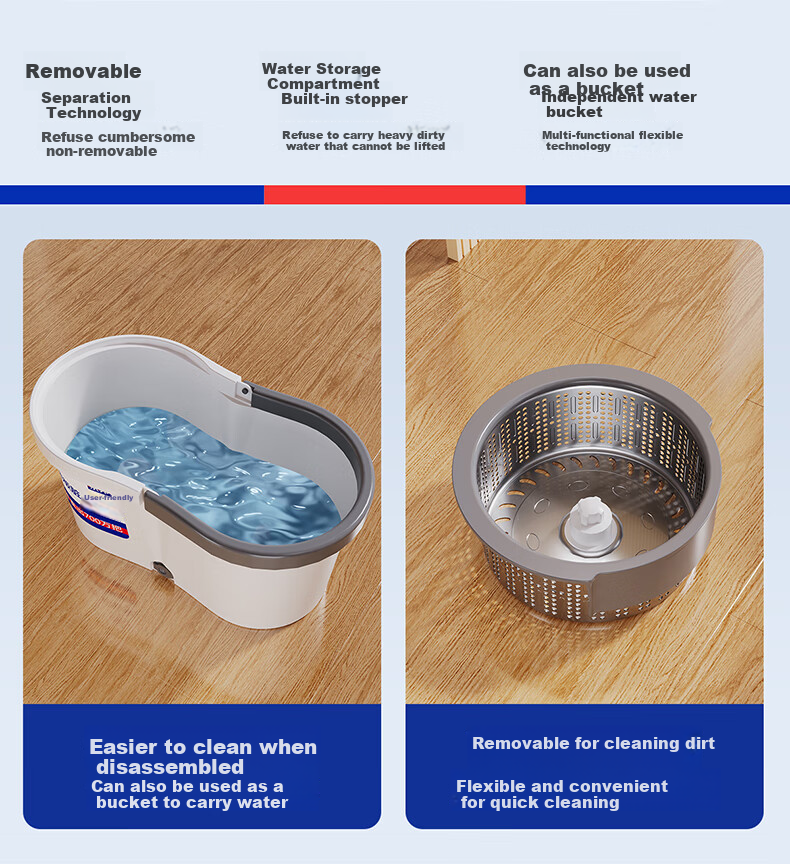 Sobam Rotating Mop, 34cm, 2 Heads, Household All-In No Hand Washing, Dual-Drive Floor Mop, Absorbent Mop Bucket Set 4