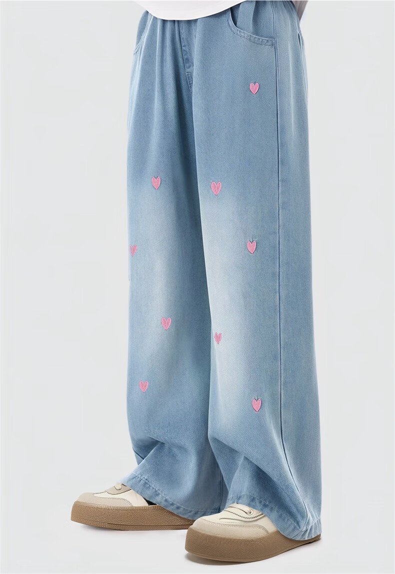 MARCOLOR MARCOLOR Girls' Denim Outfit Summer 2025 New Style Children's Short-Sleeve Top Wide-Leg Pants Two-Piece Set 7