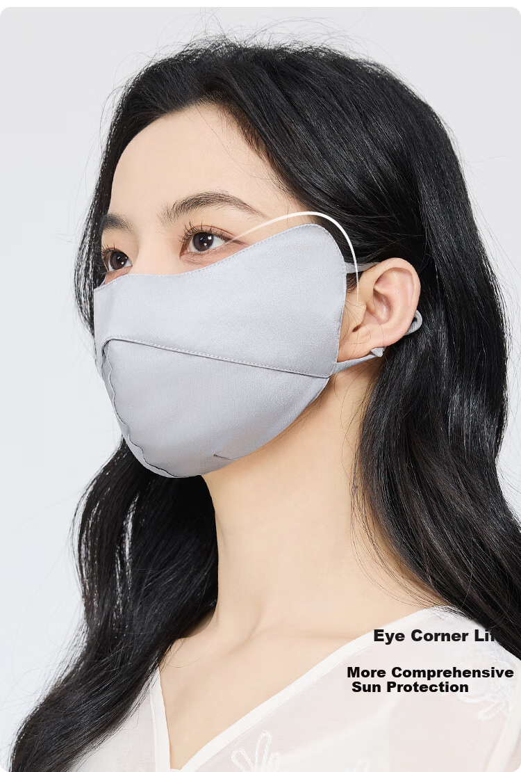 JIUMU Silk Sun Protection Face Mask for Women, Summer Driving UV Protection, Breathable Full-Face Mulberry Silk Sunshade Mask 7