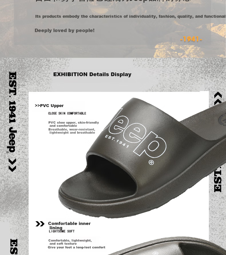 Jeep Casual Slippers for Couples, Trendy Indoor/outdoor Wear, Comfortable Non-Slip Beach Sandals P210MTX048 Black Size 40-41 1
