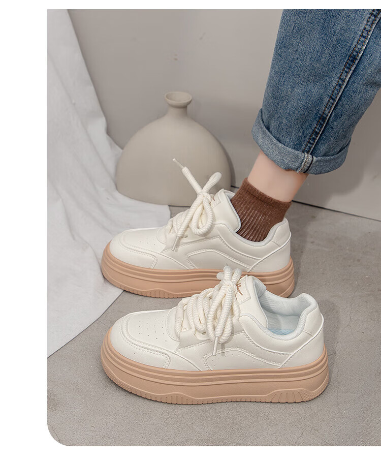 Huili Women's New Platform Sneakers, Thick-Soled Heightening Versatile Classic White Shoes for Women, J573Z, White, Size 39 3