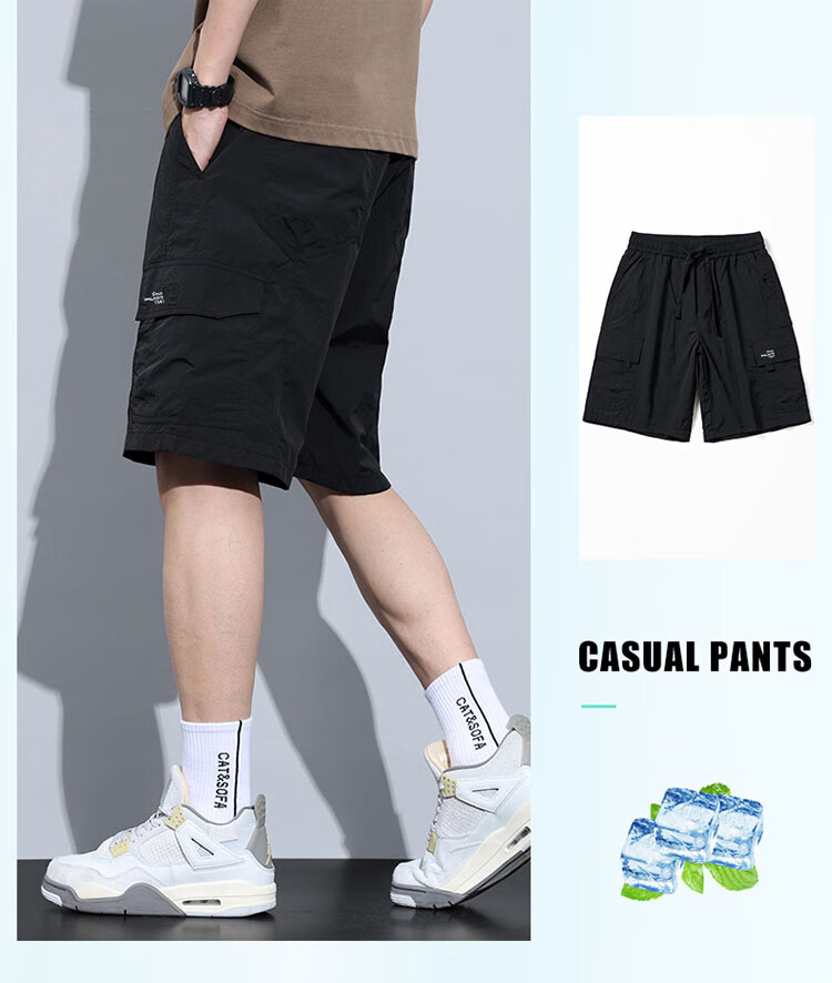 JEEP SPIRIT Ice Silk Cargo Shorts for Men, Summer Lightweight Loose-Fit American-Style Casual Five-Point Pants, Royal Blue, L 10