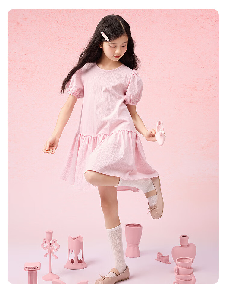 BALABALA Children's Clothing, Girls' Dress, Summer 2025 Collection, Big Girls' Dress, Sweet Puff Sleeves, Fashionable, 208225111014 11