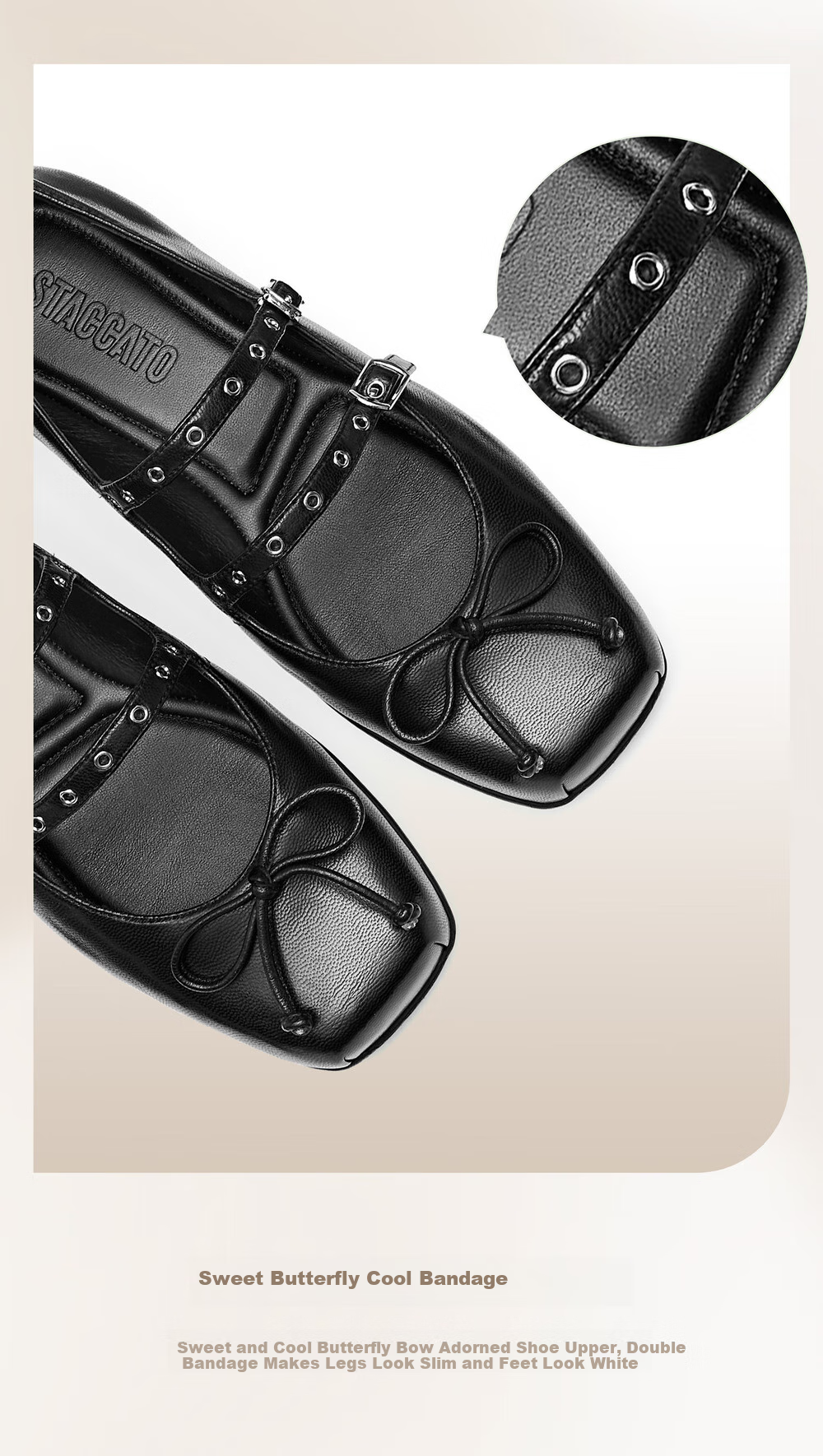 STACCATO Blogger Recommended Spring 2026 Yuguang Ballet Mary Jane Shoes, Ballet Flats S6821AQ6, Moonlight White, Size 37 8