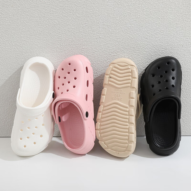 GUOLUOFEI Couple's Thick-Soled Squishy Perforated Shoes for Men And Women, Summer Closed-Toe Slippers, Outdoor Non-Slip Beach Sandals, White, Size 38-39