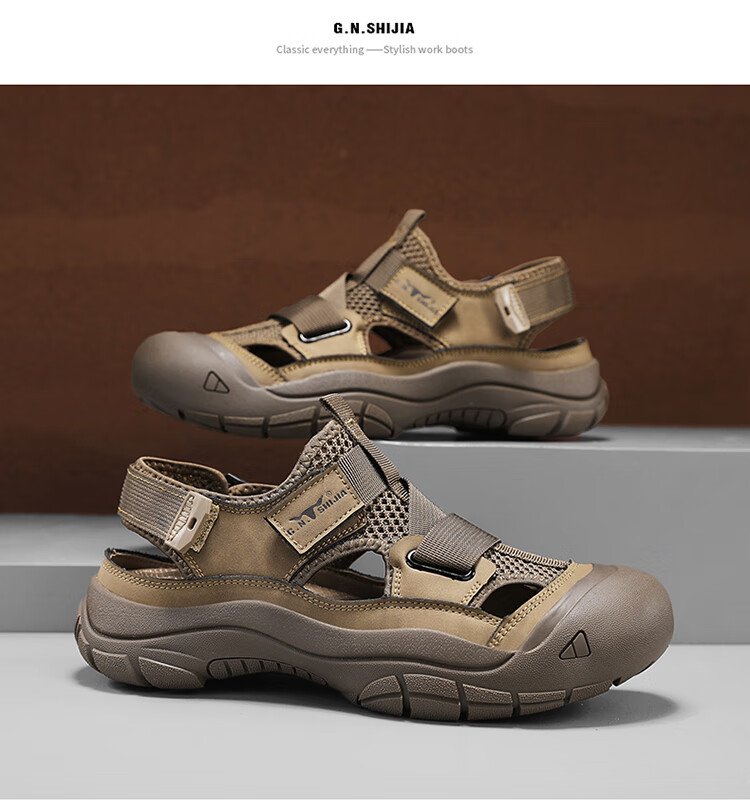 Bull Family Baotou Men's Summer Breathable Hollow Beach Sandals Outdoor Casual Sports Creek Shoes Men's Hole Shoes 23