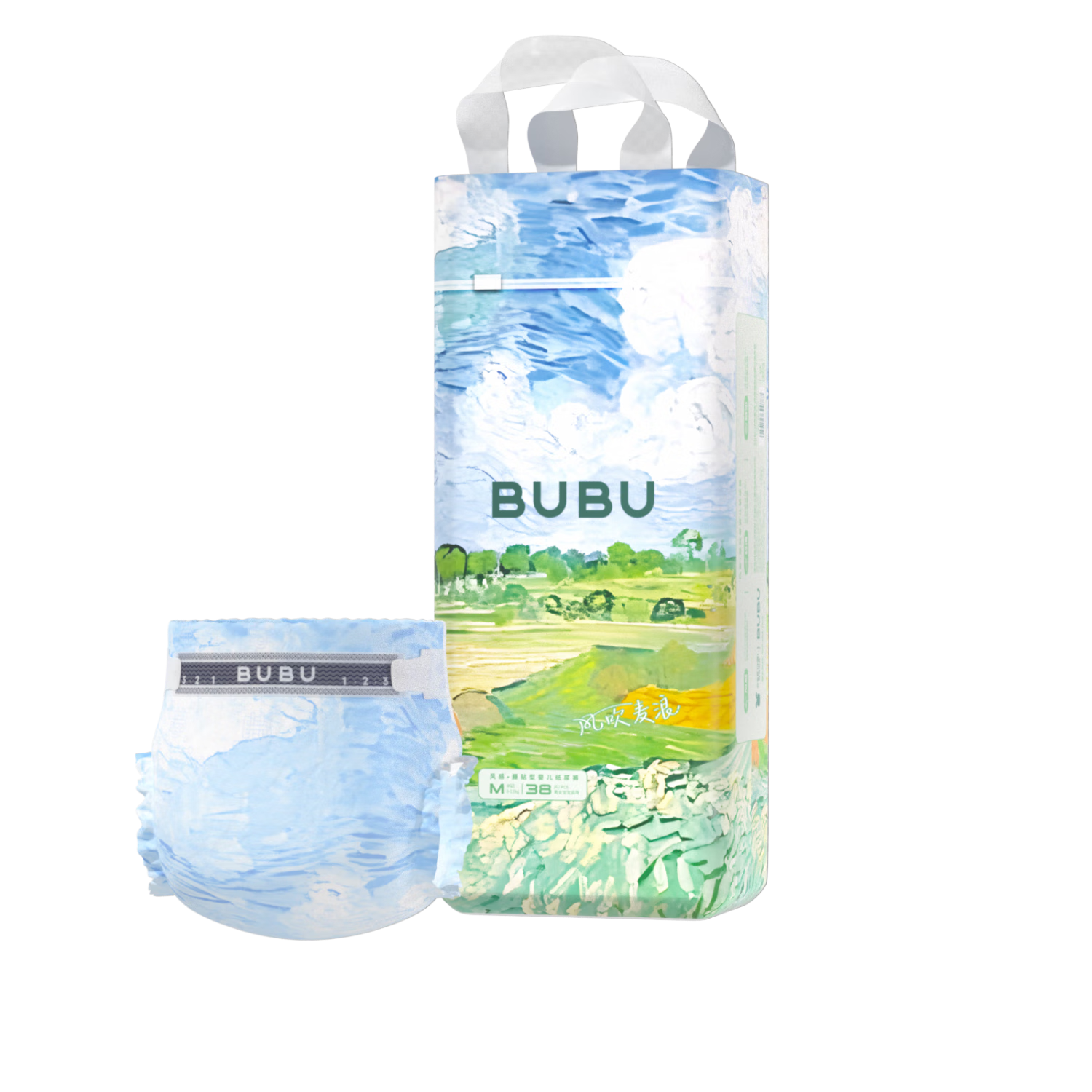 BUBU Wind-Blowing Wheat Paper Diapers M Size 38 Pieces (4.5-8.5kg), Ultra-Thin Breathable Wind-Feel Pants