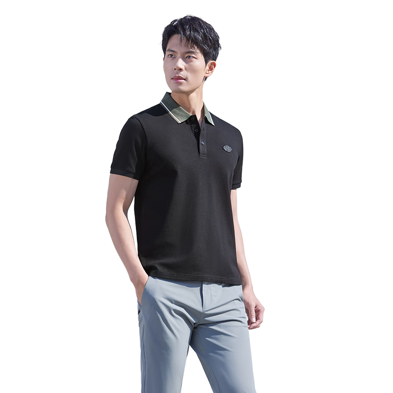 Laxdn Men's Summer New Business Casual Short Sleeve Polo Shirt, Dark Black, M