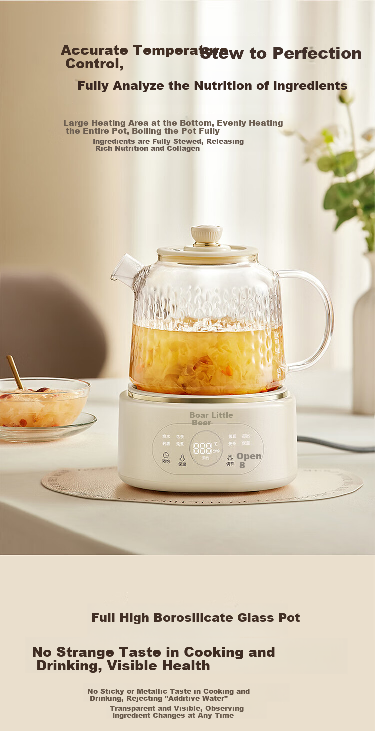 Bear Health Pot, 3L Large Capacity, Faucet Water Kettle, Flower Tea Container, Pure Glass Constant Temperature Pot for Brewing Tea, Integrated Heat Preservation, Baby And Maternal Use Boiling Kettle, ZDH-F30F1 8