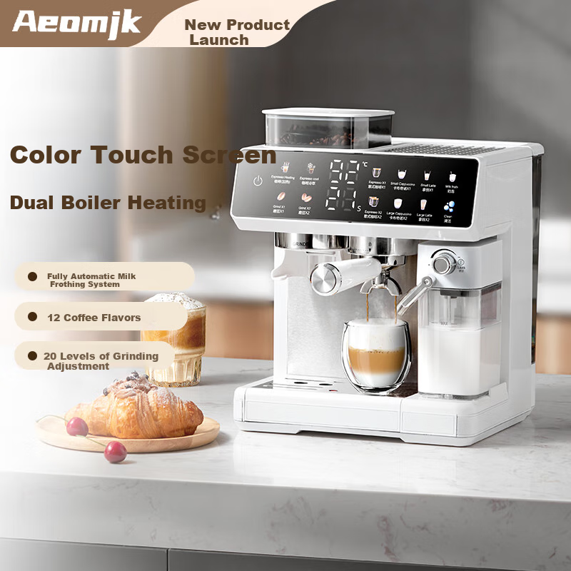 AEOMJK艾摩客【国家补贴】双泵双锅炉咖啡机 研磨一体一键出奶咖半全自动 意式家用一键花式打奶泡CM5710