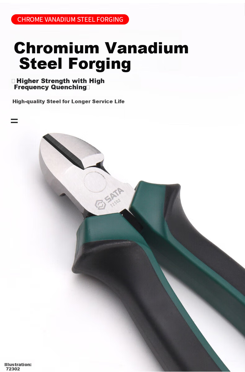 SATA Industrial-Grade Diagonal Cutting Pliers, Labor-Saving Side-Cutting Pliers Tool, 7", 72302B 5