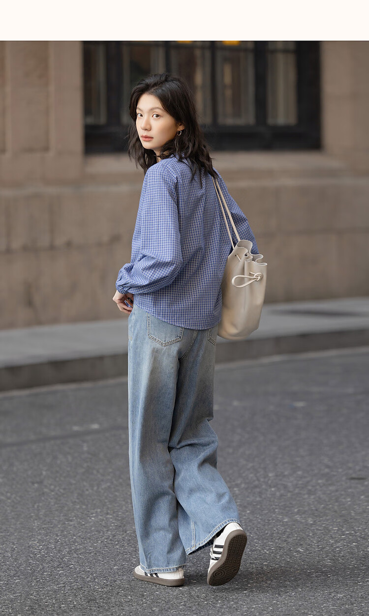 Dme [Salt-Style Youthful Plaid] Spring Small Stand-Collar Cloud-Feel Cotton Shirt with Small Pleats And Elastic Band, Women's Blouse Top 9