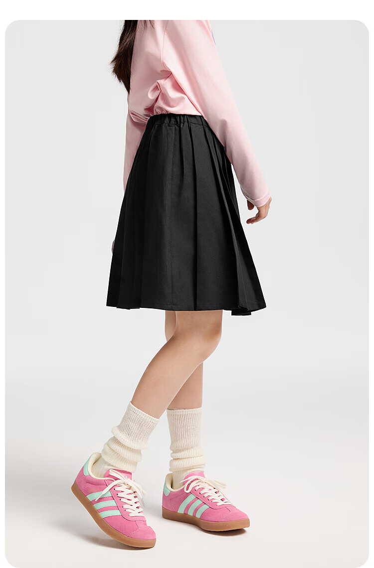 Annil Girls' Skirt, 2025 Summer New Fashion Sporty Style Elastic Black Pleated Short Skirt 8
